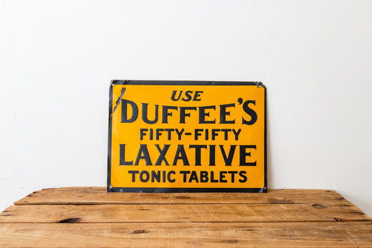 Duffee's Laxative Yellow Tin Sign Vintage Pharmacy General Store Decor