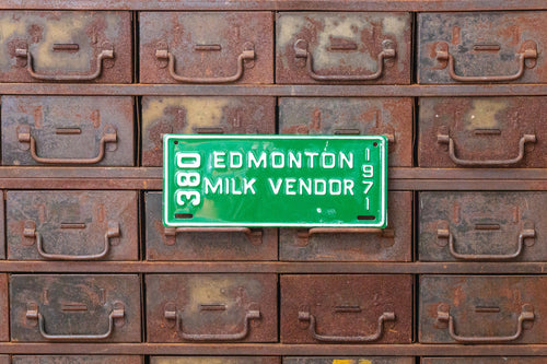 Edmonton Alberta 1971 Milk Vendor License Plate Vintage Green Canada Wall Decor - Eagle's Eye Finds