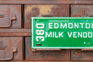 Edmonton Alberta 1971 Milk Vendor License Plate Vintage Green Canada Wall Decor - Eagle's Eye Finds