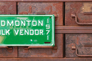 Edmonton Alberta 1971 Milk Vendor License Plate Vintage Green Canada Wall Decor - Eagle's Eye Finds