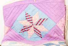 Load image into Gallery viewer, Eight Point Star Hand Stitched Quilt Vintage Purple Patchwork Farmhouse Decor - Eagle&#39;s Eye Finds
