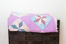 Load image into Gallery viewer, Eight Point Star Hand Stitched Quilt Vintage Purple Patchwork Farmhouse Decor - Eagle&#39;s Eye Finds
