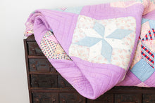 Load image into Gallery viewer, Eight Point Star Hand Stitched Quilt Vintage Purple Patchwork Farmhouse Decor - Eagle&#39;s Eye Finds
