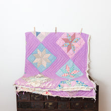 Load image into Gallery viewer, Eight Point Star Hand Stitched Quilt Vintage Purple Patchwork Farmhouse Decor - Eagle&#39;s Eye Finds
