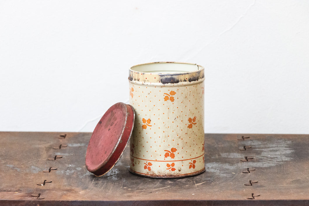 Small Empeco Canister Tin Chic Kitchen Storage Decor Vintage Red Polka Dots and Leaves - Eagle's Eye Finds