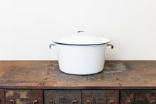 Load image into Gallery viewer, Tall Enamelware Handled Pot with Lid Vintage Black and White Kitchen Decor Accent - Eagle&#39;s Eye Finds
