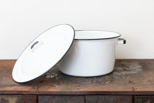 Load image into Gallery viewer, Tall Enamelware Handled Pot with Lid Vintage Black and White Kitchen Decor Accent - Eagle&#39;s Eye Finds
