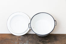 Load image into Gallery viewer, Tall Enamelware Handled Pot with Lid Vintage Black and White Kitchen Decor Accent - Eagle&#39;s Eye Finds

