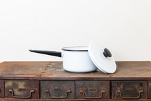 Load image into Gallery viewer, Enamelware Sauce Pan Pot Vintage Black and White Kitchen Decor Accent - Eagle&#39;s Eye Finds
