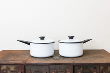 Load image into Gallery viewer, Enamelware Sauce Pan Pot Vintage Black and White Kitchen Decor Accent - Eagle&#39;s Eye Finds
