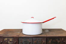 Load image into Gallery viewer, Enamelware Cooking Pot Vintage Red and White Kitchen Decor Accent - Eagle&#39;s Eye Finds
