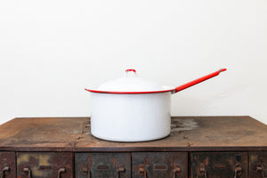 Enamelware Cooking Pot Vintage Red and White Kitchen Decor Accent - Eagle's Eye Finds