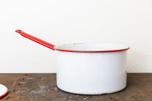 Enamelware Cooking Pot Vintage Red and White Kitchen Decor Accent - Eagle's Eye Finds