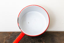 Load image into Gallery viewer, Enamelware Cooking Pot Vintage Red and White Kitchen Decor Accent - Eagle&#39;s Eye Finds
