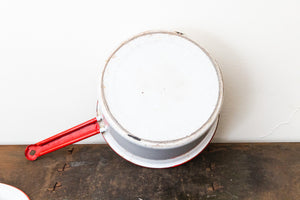 Enamelware Cooking Pot Vintage Red and White Kitchen Decor Accent - Eagle's Eye Finds