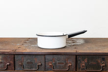 Load image into Gallery viewer, Enamelware Small Sauce Pan Pot Vintage Black and White Kitchen Decor Accent - Eagle&#39;s Eye Finds
