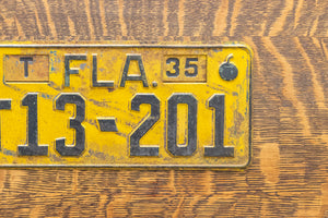 Florida 1935 License Plate Vintage Yellow Classic Car Decor T13-201