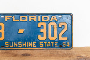 Florida 1954 License Plate Sunshine State Vintage Orange and Blue Wall Decor - Eagle's Eye Finds