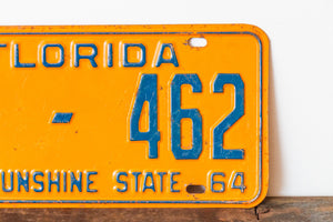1964 Florida License Plate Orange Blue Vintage 9GH-462 DMV Clear YOM