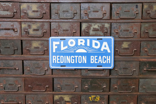 Florida Redington Beach Booster License Plate Vintage Blue Wall Decor