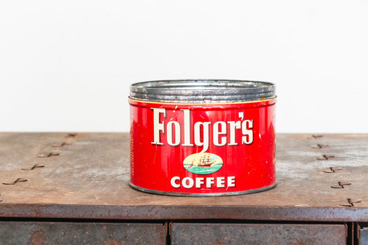 Folger's Coffee Tin Vintage Red Mid-Century Advertising Tin - Eagle's Eye Finds