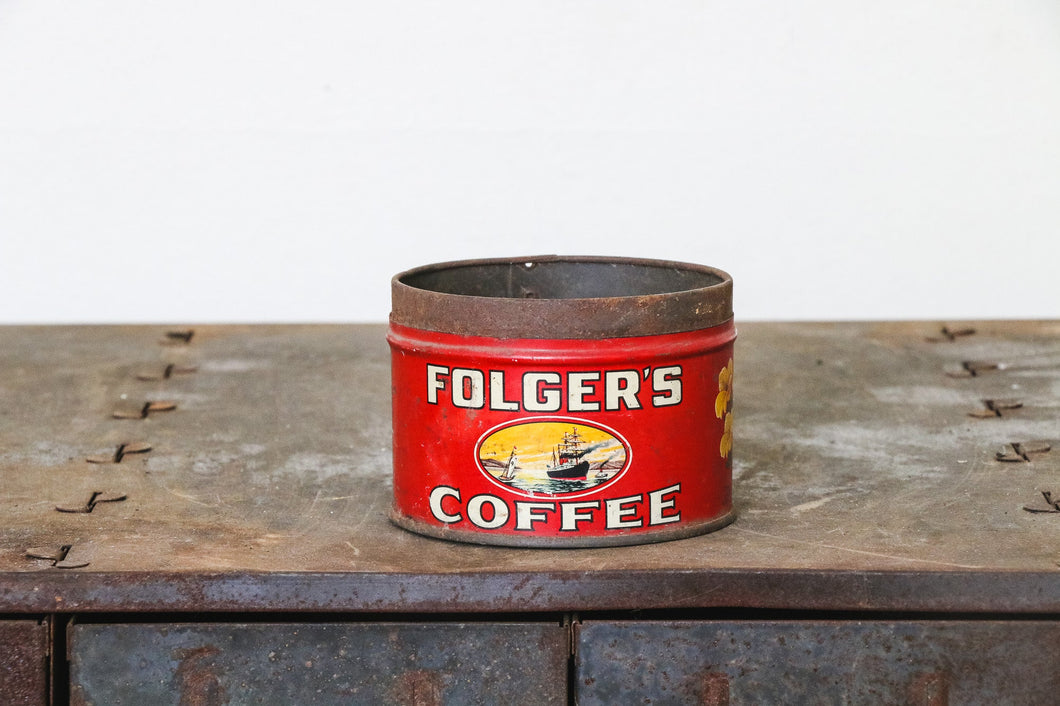 Folger's Coffee Tin Small Vintage Red Mid-Century Advertising Tin - Eagle's Eye Finds