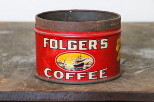Folger's Coffee Tin Small Vintage Red Mid-Century Advertising Tin - Eagle's Eye Finds