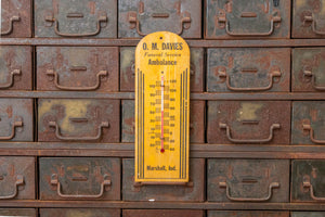 O. M. Davies Funeral Service Thermometer Vintage Wood Ambulance Advertising - Eagle's Eye Finds