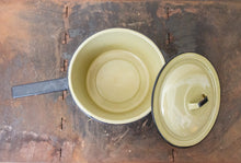 Load image into Gallery viewer, Enamelware Sauce Pan Pot Vintage Green and Black Kitchen Decor Accent - Eagle&#39;s Eye Finds
