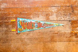 Hampton Beach New Hampshire Blue Felt Pennant Vintage Retro Wall Decor