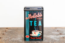 Load image into Gallery viewer, Holleb&#39;s Tea Tin Vintage Black Mid-Century Advertising Can - Eagle&#39;s Eye Finds
