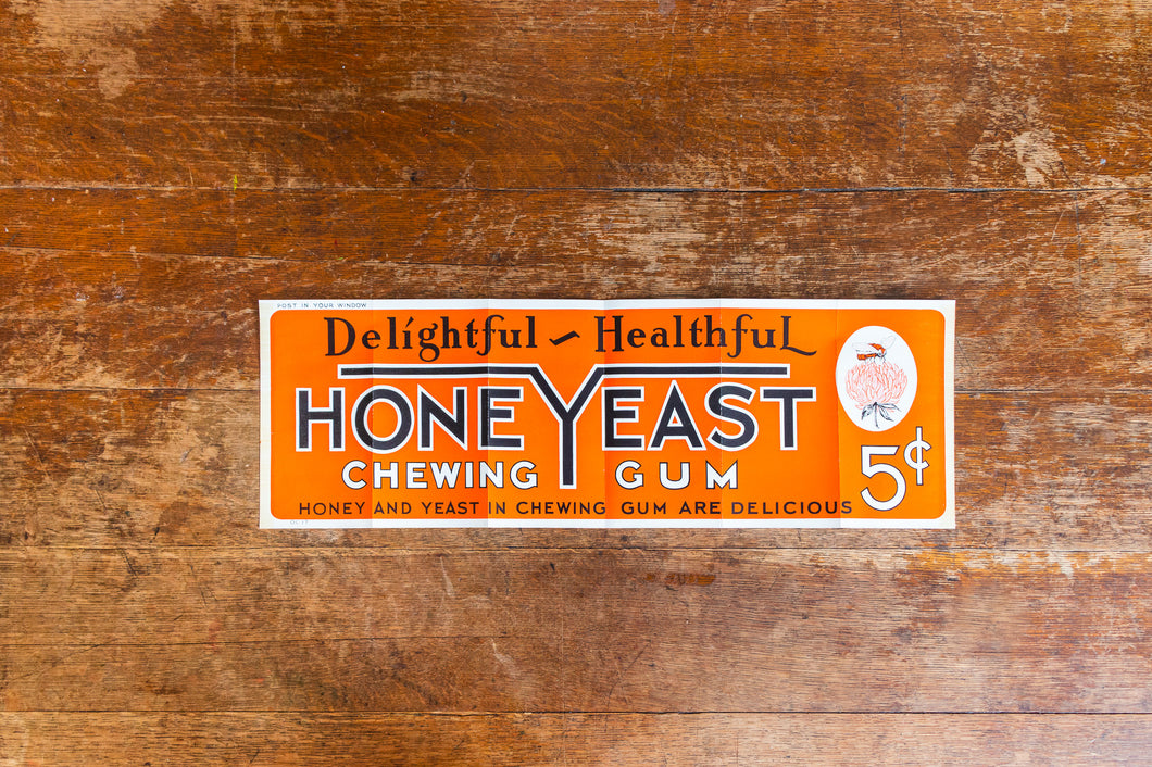 Honey Yeast Gum Paper Sign Vintage Orange Advertising Ephemera Wall Decor NOS