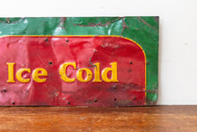 Load image into Gallery viewer, Coca-Cola Ice Cold Sign Vintage Coke Embossed Red and Green Wall Decor - Eagle&#39;s Eye Finds
