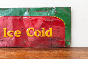 Coca-Cola Ice Cold Sign Vintage Coke Embossed Red and Green Wall Decor - Eagle's Eye Finds