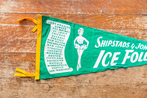 1960 Ice Follies Vintage Green Pennant Winter Holiday Wall Decor