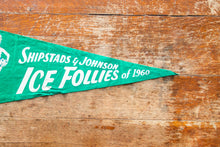 Load image into Gallery viewer, 1960 Ice Follies Vintage Green Pennant Winter Holiday Wall Decor
