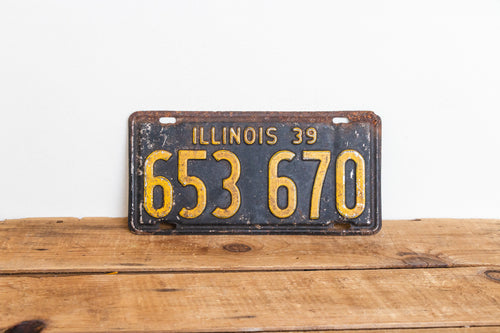 Illinois 1939 License Plate Vintage Black Wall Hanging Decor 653-670 - Eagle's Eye Finds
