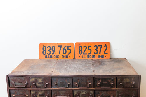 Illinois 1948 Fiberboard License Plate Pair Vintage Orange Wall Hanging Decor 839-765 - Eagle's Eye Finds