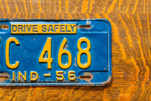 Load image into Gallery viewer, 1956 Indiana License Plate Vintage Blue Wall Decor Drive Safely
