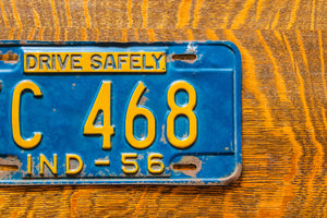 1956 Indiana License Plate Vintage Blue Wall Decor Drive Safely