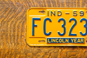 1959 Indiana License Plate Vintage Yellow Wall Decor Lincoln Year