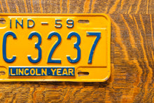 Load image into Gallery viewer, 1959 Indiana License Plate Vintage Yellow Wall Decor Lincoln Year
