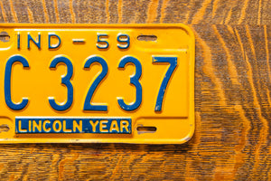1959 Indiana License Plate Vintage Yellow Wall Decor Lincoln Year