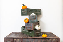 Load image into Gallery viewer, Industrial Card Cabinet Drawer Vintage Army Green File - Eagle&#39;s Eye Finds
