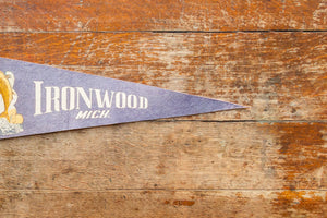 Ironwood Michigan Felt Pennant Vintage Blue Fishing Wall Decor