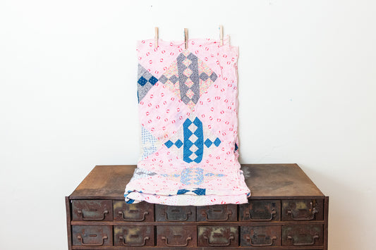 Jacob's Ladder Hand Stitched Quilt Top Vintage Farmhouse Decor