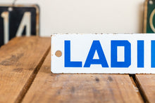 Load image into Gallery viewer, Porcelain Ladies Bathroom Sign Vintage Gas Station Mid-Century Signage - Eagle&#39;s Eye Finds
