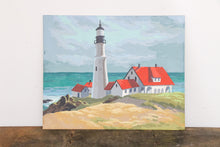 Load image into Gallery viewer, Lighthouse Scene Paint by Number Vintage Mid-Century Nautical Coastal Wall Decor - Eagle&#39;s Eye Finds
