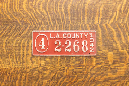 1942 Los Angeles Tax Tag License Plate Topper Vintage Red California