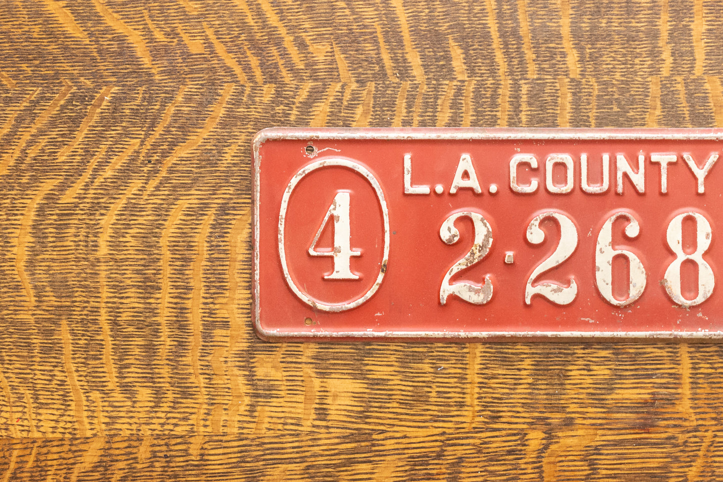 1942 Los Angeles Tax Tag License Plate Topper Vintage Red California
